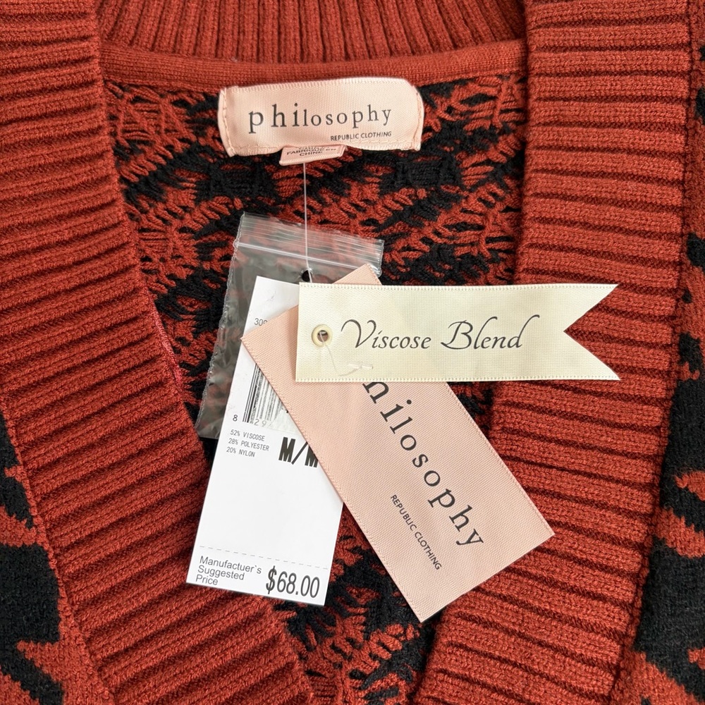 PHILOSOPHY Houndstooth Cardigan Sweater MEDIUM NWT! ($58.00) Terracotta - Picture 7 of 8
